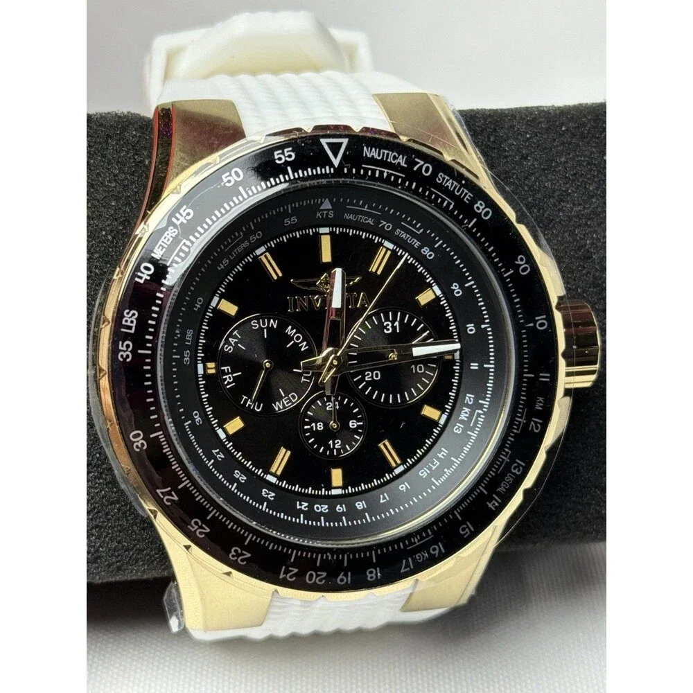 Invicta Aviator 39312 Men’s Gold Tone Chronograph 100M White Strap New w/ Box